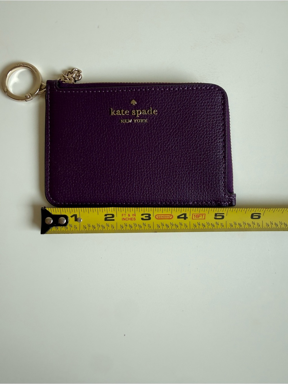 kate spade plum leather zip key card holder with gold-tone hardware - Picture 6 of 7